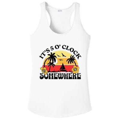 Its 5 O’clock Somewhere Summer Retro Sunset Drinking Ladies PosiCharge Competitor Racerback Tank