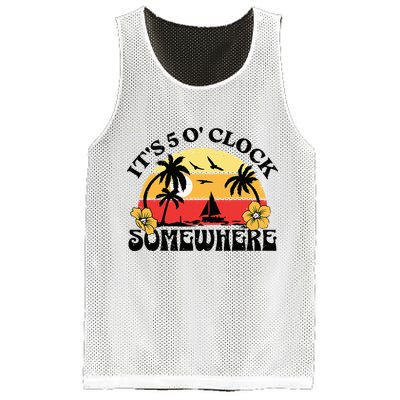 Its 5 O’clock Somewhere Summer Retro Sunset Drinking Mesh Reversible Basketball Jersey Tank