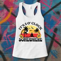 Its 5 O’clock Somewhere Summer Retro Sunset Drinking Womens Tank Top