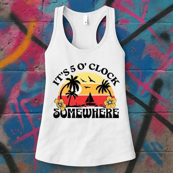 Its 5 O’clock Somewhere Summer Retro Sunset Drinking Womens Tank Top