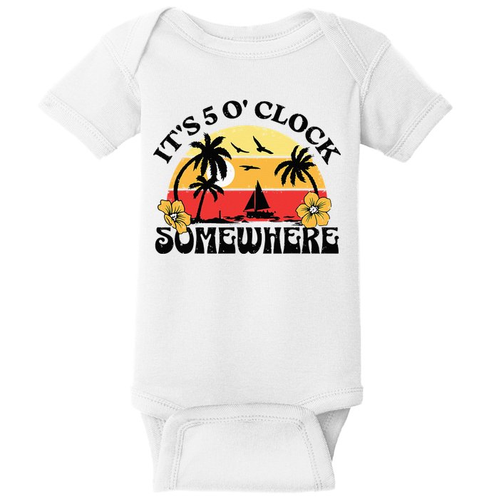 Its 5 O’clock Somewhere Summer Retro Sunset Drinking Baby Bodysuit