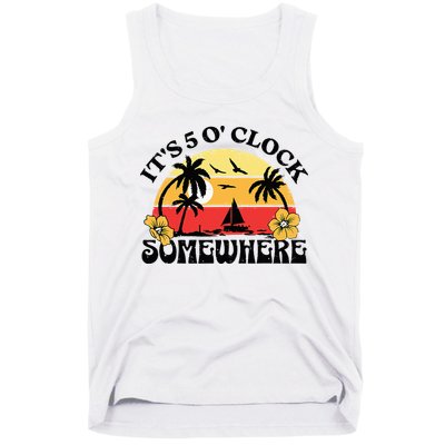 Its 5 O’clock Somewhere Summer Retro Sunset Drinking Tank Top