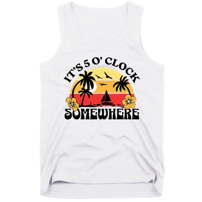 Its 5 O’clock Somewhere Summer Retro Sunset Drinking Tank Top