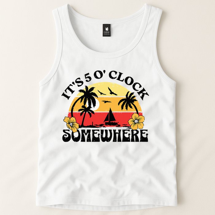 Its 5 O’clock Somewhere Summer Retro Sunset Drinking Tank Top