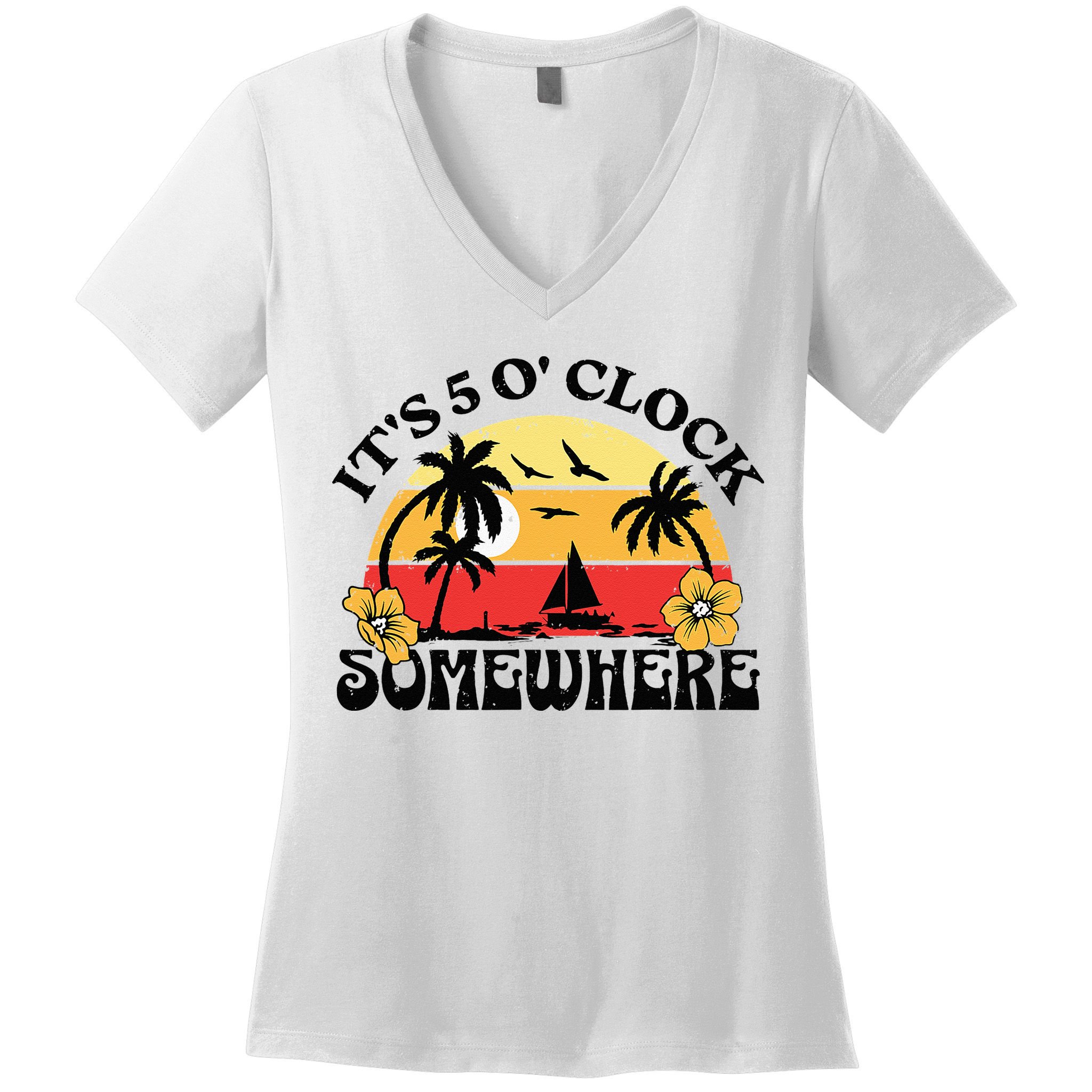 Its 5 O’clock Somewhere Summer Retro Sunset Drinking Women's V-Neck T-Shirt