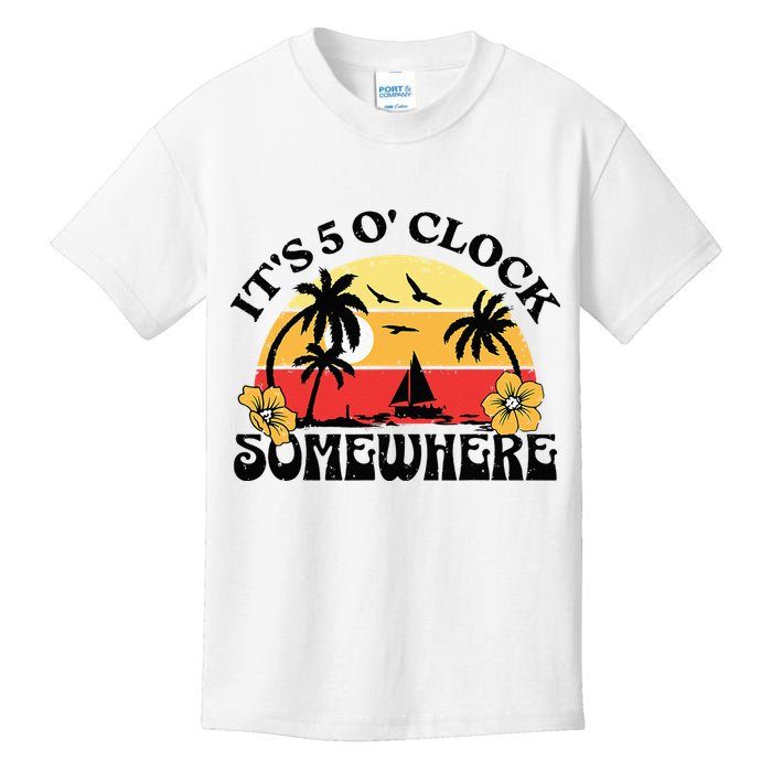 Its 5 O’clock Somewhere Summer Retro Sunset Drinking Kids T-Shirt