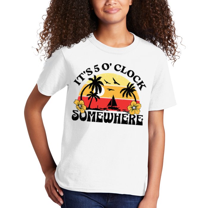 Its 5 O’clock Somewhere Summer Retro Sunset Drinking Kids T-Shirt