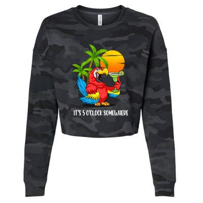 Its 5 Oclock Somewhere Parrot Beach Vacation Happy Cropped Pullover Crew