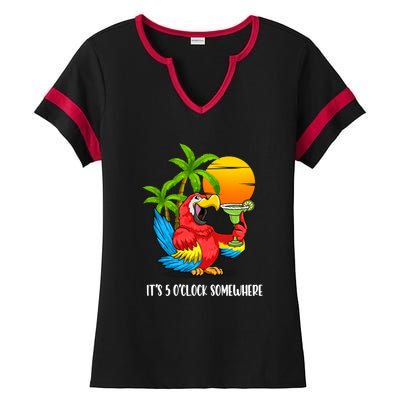 Its 5 Oclock Somewhere Parrot Beach Vacation Happy Ladies Halftime Notch Neck Tee