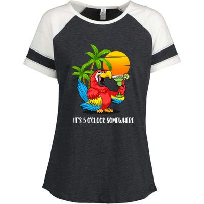 Its 5 Oclock Somewhere Parrot Beach Vacation Happy Enza Ladies Jersey Colorblock Tee