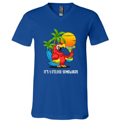 Its 5 Oclock Somewhere Parrot Beach Vacation Happy V-Neck T-Shirt