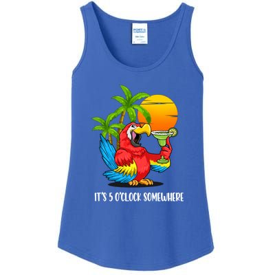 Its 5 Oclock Somewhere Parrot Beach Vacation Happy Ladies Essential Tank