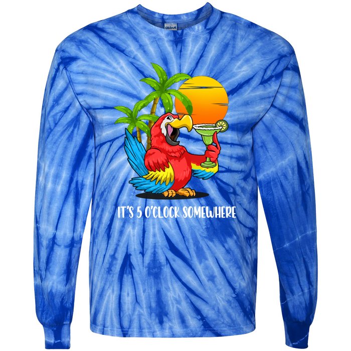 Its 5 Oclock Somewhere Parrot Beach Vacation Happy Tie-Dye Long Sleeve Shirt