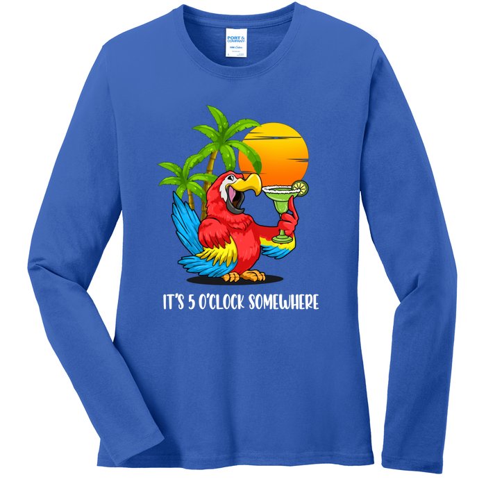 Its 5 Oclock Somewhere Parrot Beach Vacation Happy Ladies Long Sleeve Shirt