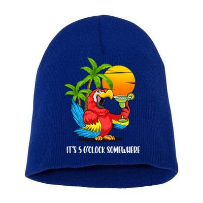 Its 5 Oclock Somewhere Parrot Beach Vacation Happy Short Acrylic Beanie