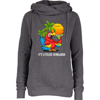 Its 5 Oclock Somewhere Parrot Beach Vacation Happy Womens Funnel Neck Pullover Hood