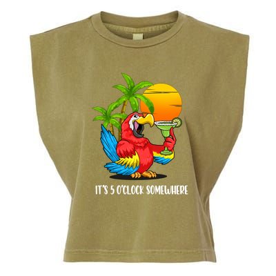 Its 5 Oclock Somewhere Parrot Beach Vacation Happy Garment-Dyed Women's Muscle Tee