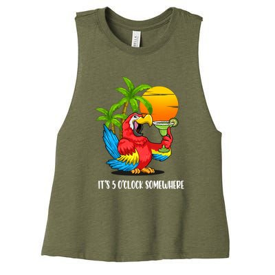 Its 5 Oclock Somewhere Parrot Beach Vacation Happy Women's Racerback Cropped Tank