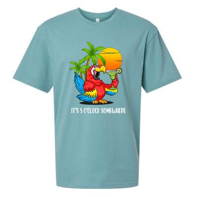 Its 5 Oclock Somewhere Parrot Beach Vacation Happy Sueded Cloud Jersey T-Shirt