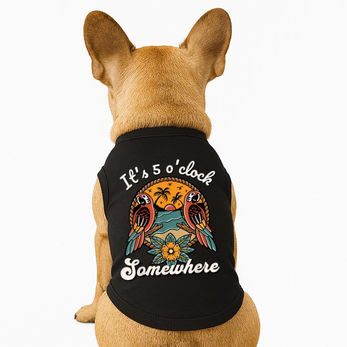 Its 5 O’clock Somewhere Parrot Summer Beach Sunset Drinking Doggie Tank