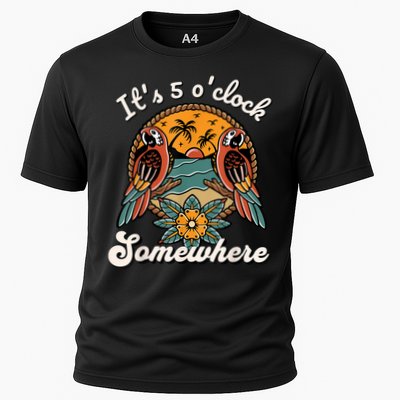 Its 5 O’clock Somewhere Parrot Summer Beach Sunset Drinking Performance Shirt
