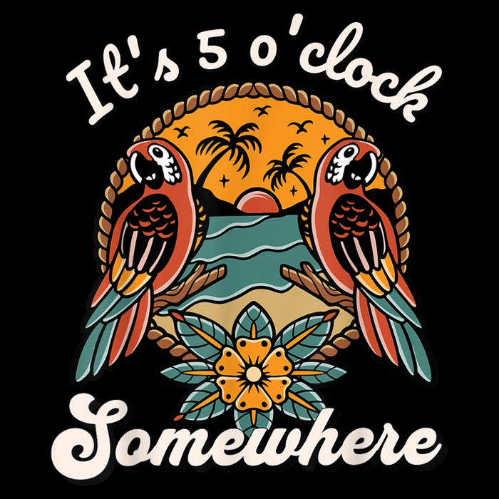 Its 5 O’clock Somewhere Parrot Summer Beach Sunset Drinking Cooling Performance Crew T-Shirt