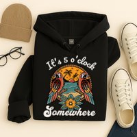 Its 5 O’clock Somewhere Parrot Summer Beach Sunset Drinking Hoodie