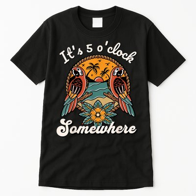Its 5 O’clock Somewhere Parrot Summer Beach Sunset Drinking Tall T-Shirt