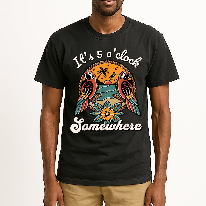 Its 5 O’clock Somewhere Parrot Summer Beach Sunset Drinking Tall T-Shirt