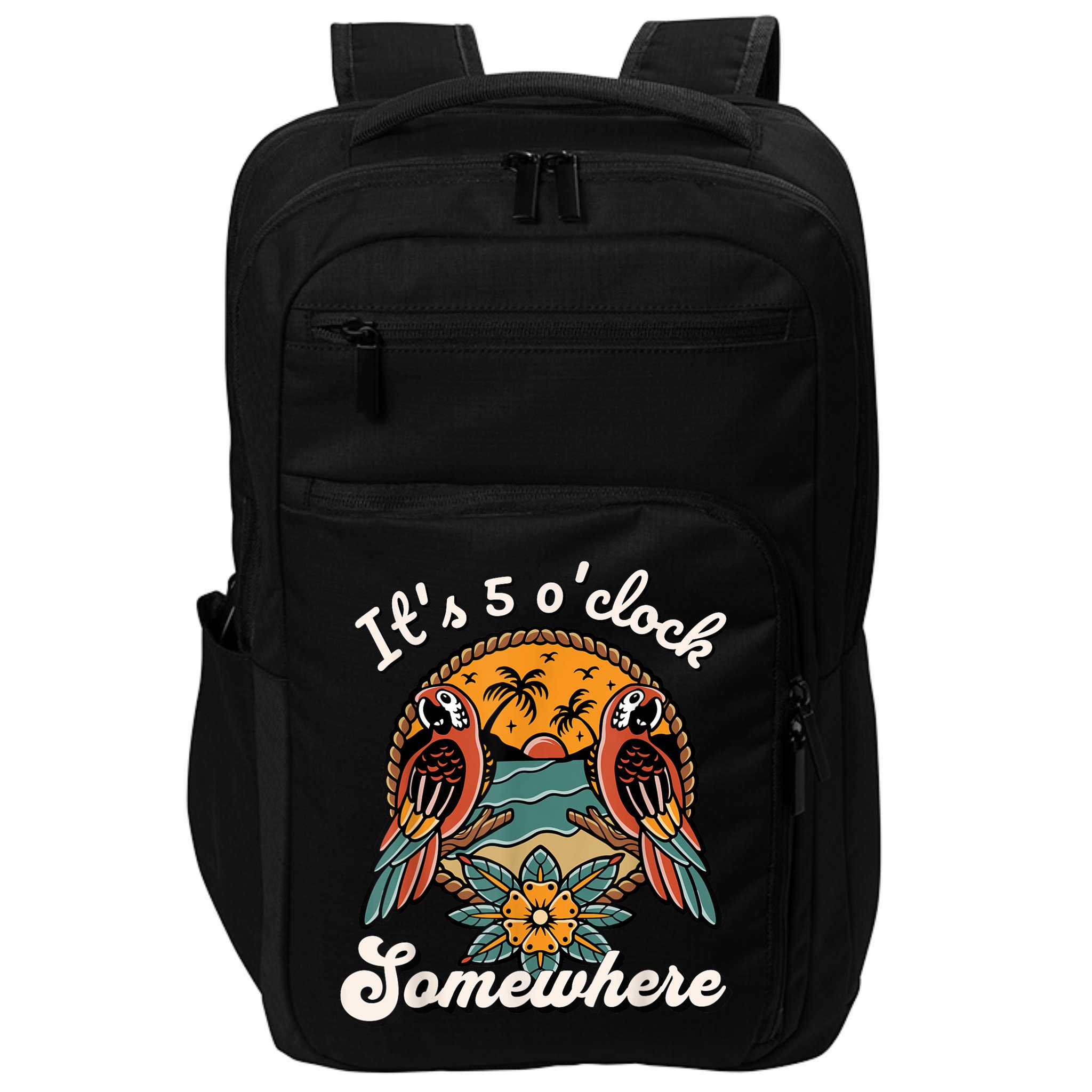 Its 5 O’clock Somewhere Parrot Summer Beach Sunset Drinking Impact Tech Backpack
