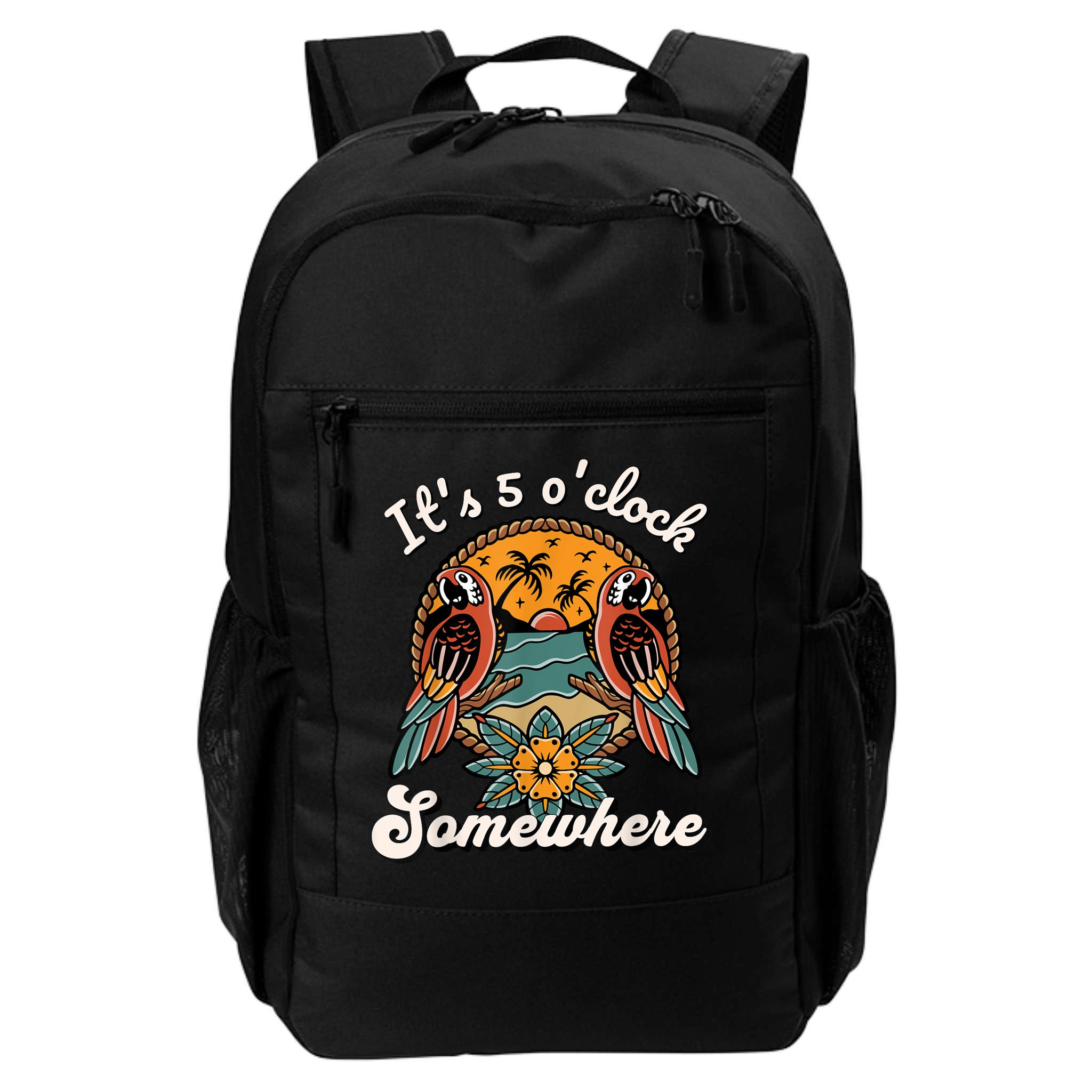 Its 5 O’clock Somewhere Parrot Summer Beach Sunset Drinking Backpack