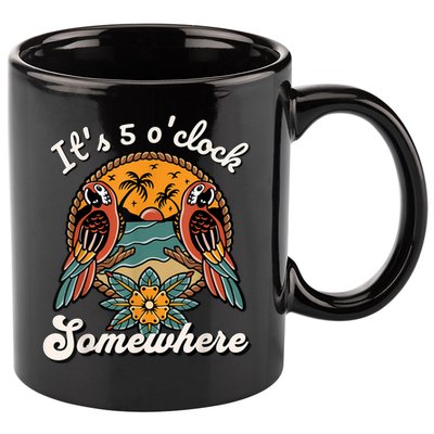 Its 5 O’clock Somewhere Parrot Summer Beach Sunset Drinking 11oz C Handle Ceramic Mug