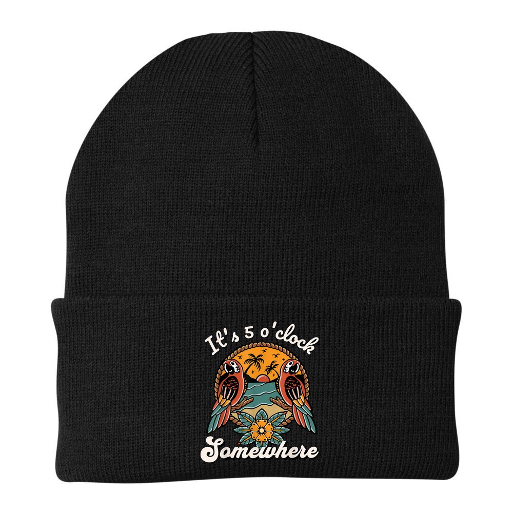Its 5 O’clock Somewhere Parrot Summer Beach Sunset Drinking Beanie