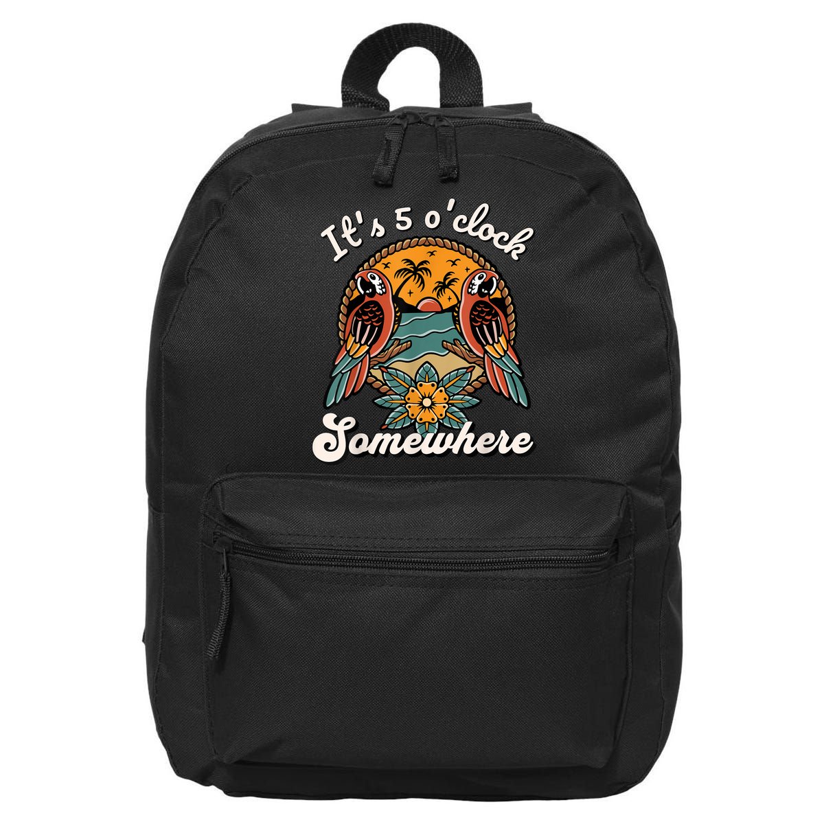 Its 5 O’clock Somewhere Parrot Summer Beach Sunset Drinking 16 in Basic Backpack