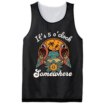 Its 5 O’clock Somewhere Parrot Summer Beach Sunset Drinking Mesh Reversible Basketball Jersey Tank