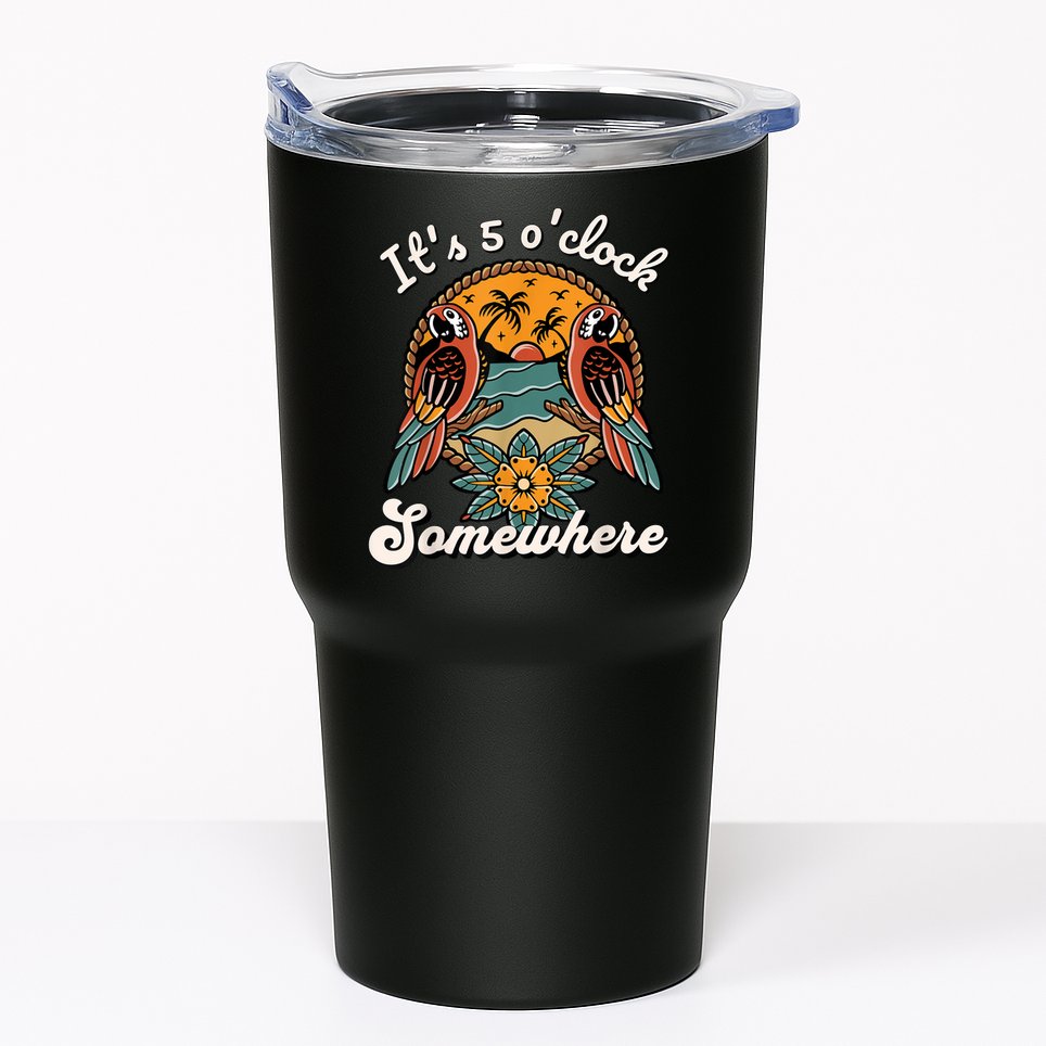 Its 5 O’clock Somewhere Parrot Summer Beach Sunset Drinking Tumbler