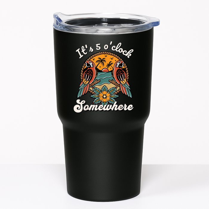 Its 5 O’clock Somewhere Parrot Summer Beach Sunset Drinking Tumbler
