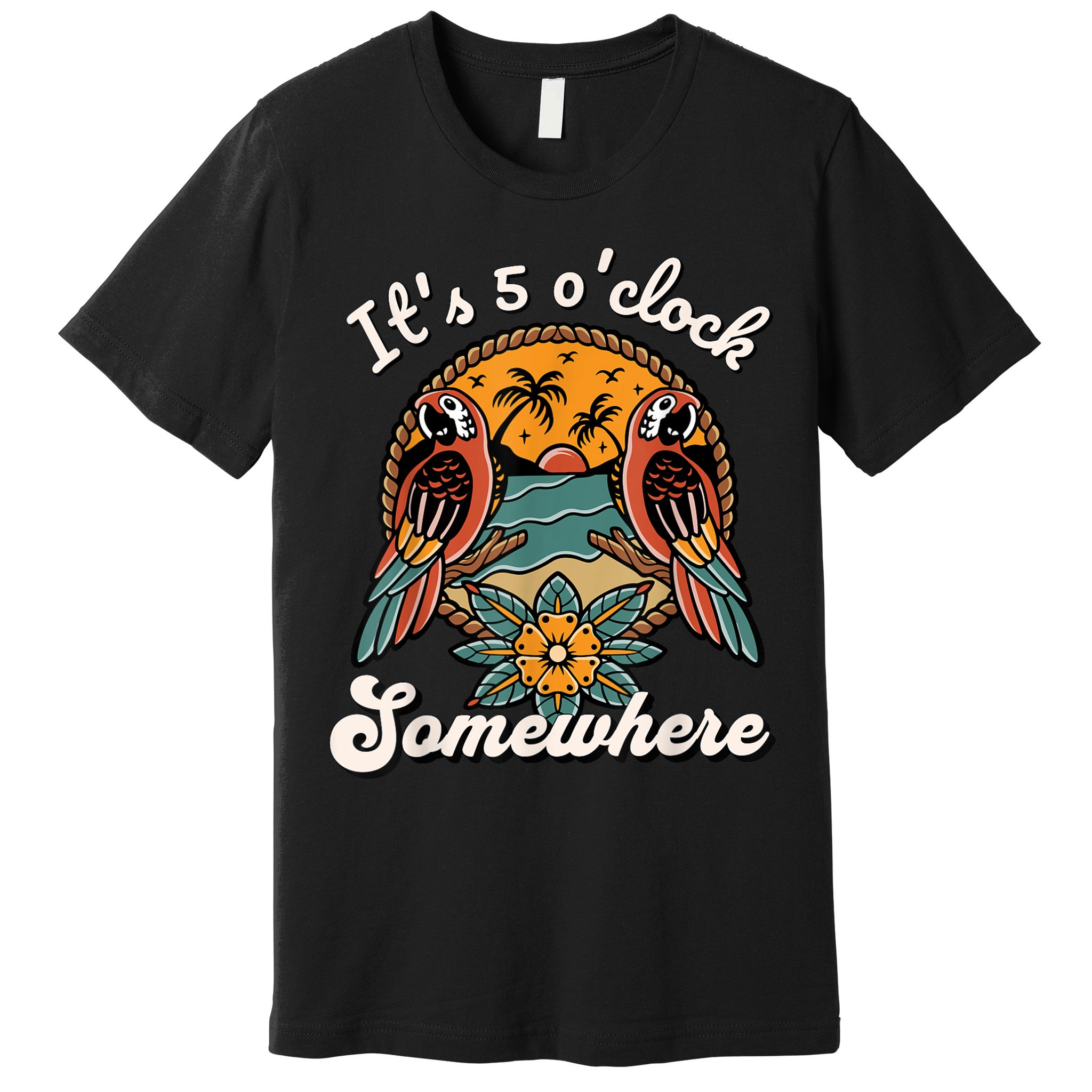 Its 5 O’clock Somewhere Parrot Summer Beach Sunset Drinking Premium T-Shirt