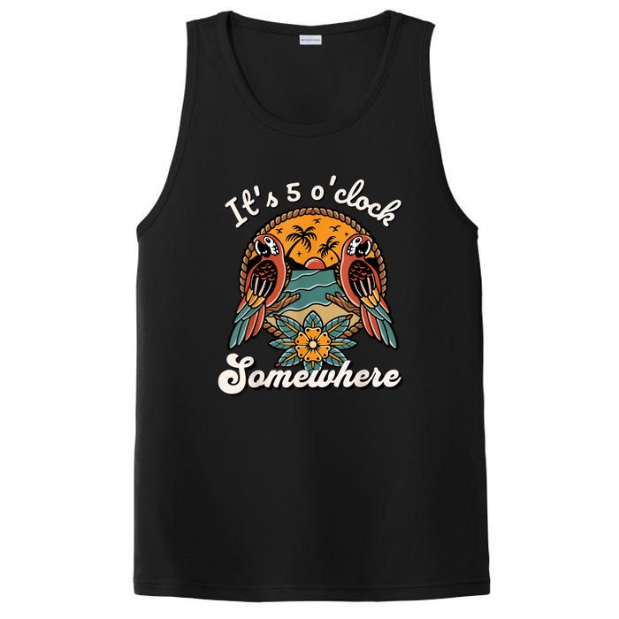 Its 5 O’clock Somewhere Parrot Summer Beach Sunset Drinking PosiCharge Competitor Tank