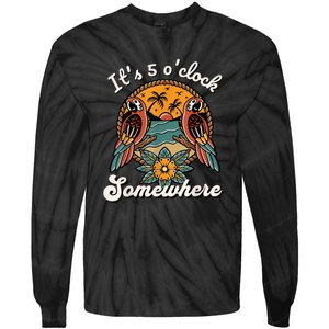 Its 5 O’clock Somewhere Parrot Summer Beach Sunset Drinking Tie-Dye Long Sleeve Shirt