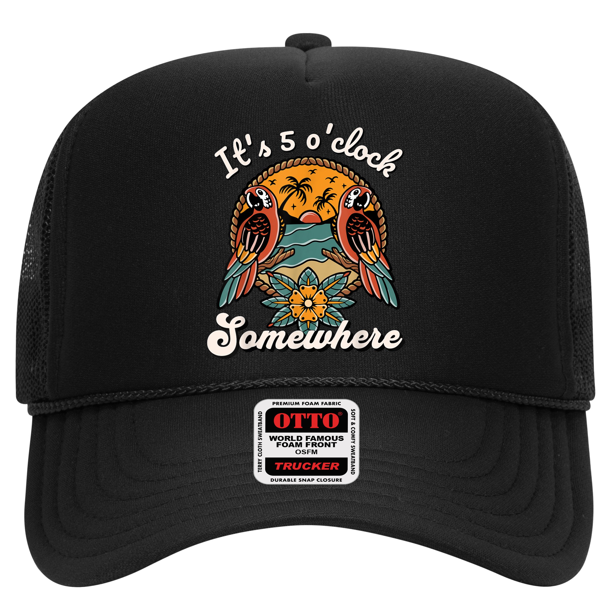 Its 5 O’clock Somewhere Parrot Summer Beach Sunset Drinking Hat