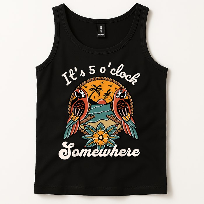 Its 5 O’clock Somewhere Parrot Summer Beach Sunset Drinking Tank Top