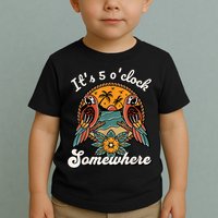 Its 5 O’clock Somewhere Parrot Summer Beach Sunset Drinking Toddler T-Shirt