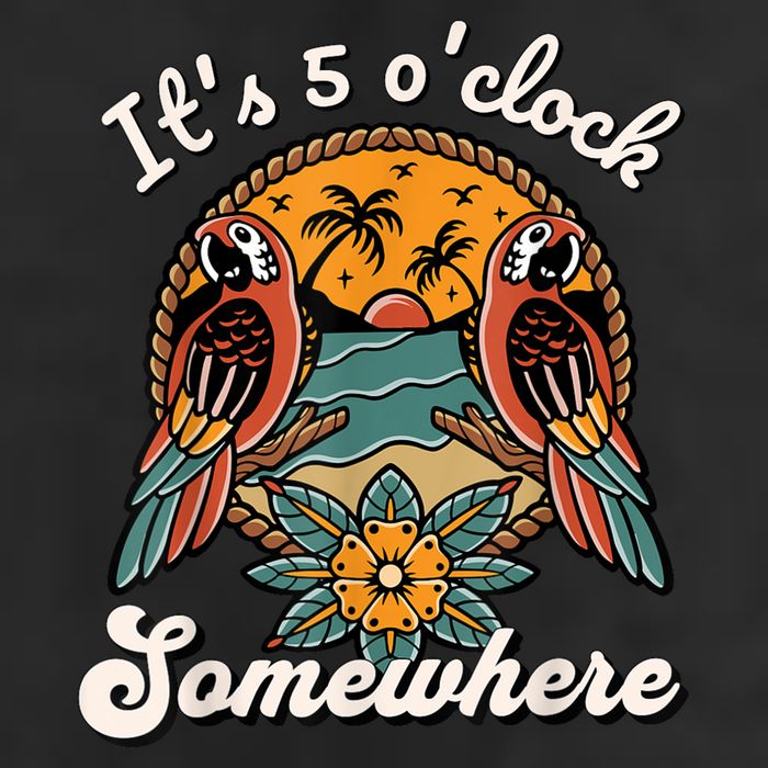 Its 5 O’clock Somewhere Parrot Summer Beach Sunset Drinking Microfiber Hand Towel