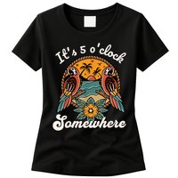 Its 5 O’clock Somewhere Parrot Summer Beach Sunset Drinking Womens T-Shirt