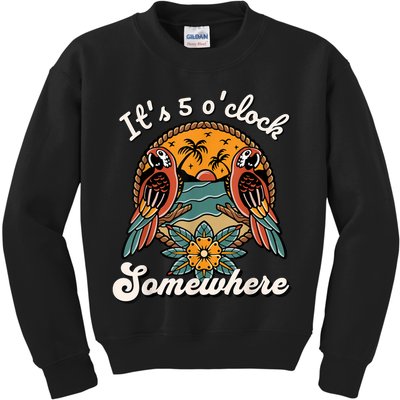 Its 5 O’clock Somewhere Parrot Summer Beach Sunset Drinking Kids Sweatshirt