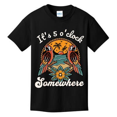 Its 5 O’clock Somewhere Parrot Summer Beach Sunset Drinking Kids T-Shirt