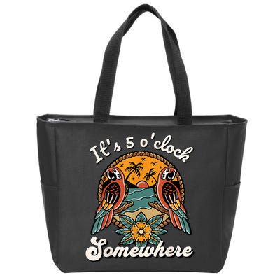 Its 5 O’clock Somewhere Parrot Summer Beach Sunset Drinking Zip Tote Bag