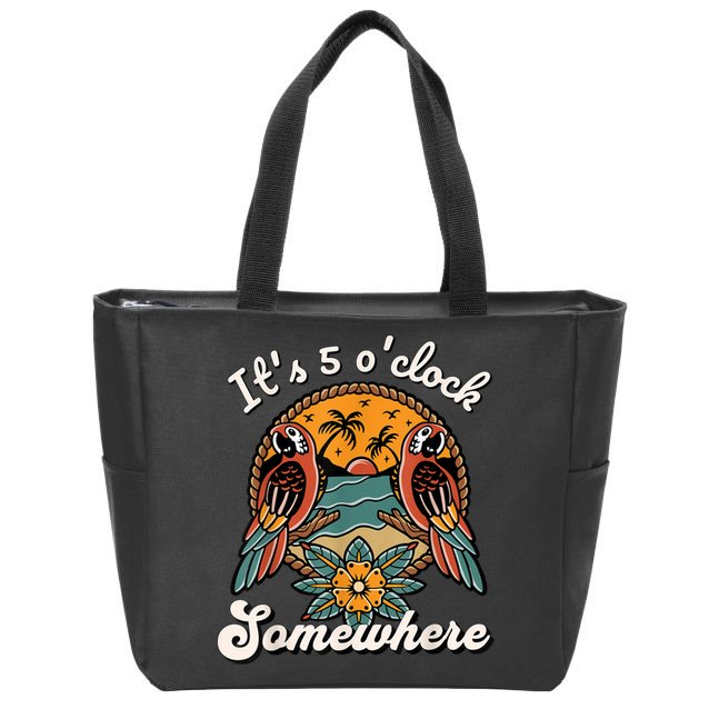 Its 5 O’clock Somewhere Parrot Summer Beach Sunset Drinking Zip Tote Bag