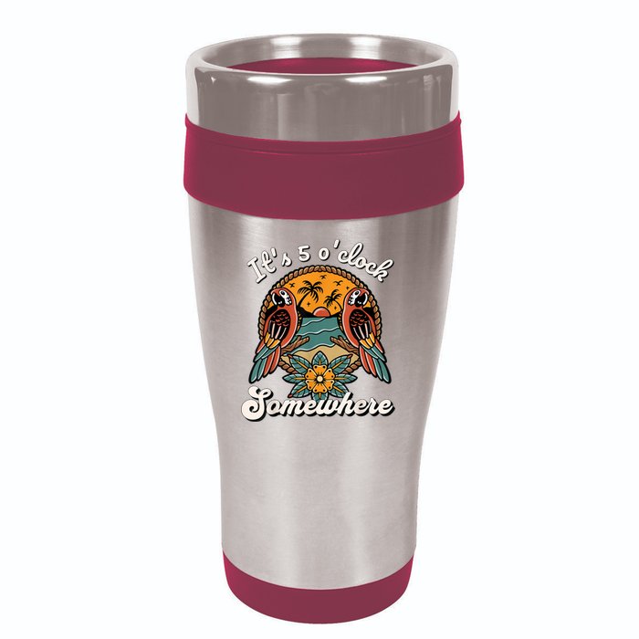 Its 5 O’clock Somewhere Parrot Summer Beach Sunset Drinking 16oz Travel Tumbler